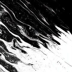 Poster - An abstract black and white marbled pattern with flowing lines and splatters, creating a dynamic visual effect.