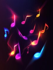 Aufkleber - Colorful 3D music notes creating a vibrant visual display in a dark background. Generative AI