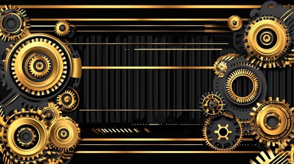 Poster - Golden Gears Abstract Black Background Design