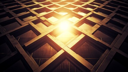 Poster - Golden Geometric Grid Architectural Structure Design