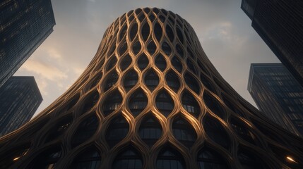 Poster - Golden Hour Skyscraper Intricate Lattice Design