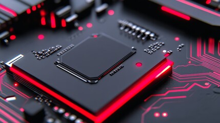 Poster - High-Tech Circuit Board with Red Illumination Detail