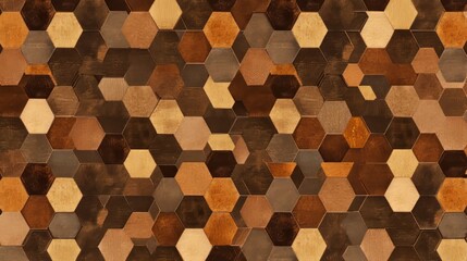 Poster - Honeycomb Pattern Brown Wooden Hexagon Tiles