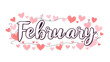 © figi - February text with decorative hearts on a clean white background. Perfect for Valentine’s Day and seasonal designs. Generative AI
