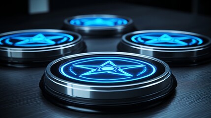 Poster - Illuminated Pentagram Buttons Futuristic Interface Design