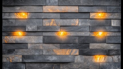 Poster - Illuminated Stone Wall Modern Architectural Detail