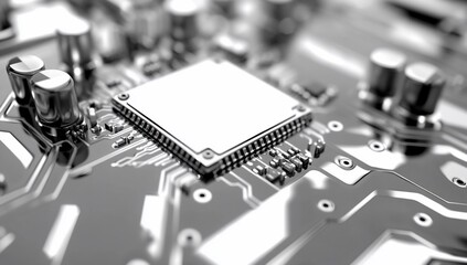 Poster - Close-up of a circuit board with a microchip and electronic components.