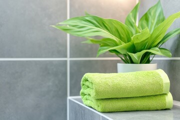 Wall Mural - Chic bathroom design featuring charcoal tiles and sage green accents illuminated by natural light