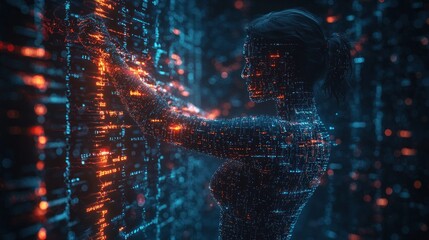 Poster - Abstract digital silhouette with glowing data elements.