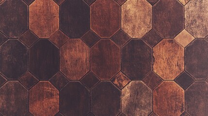 Poster - Octagonal Tile Pattern Brown Stone Floor Texture