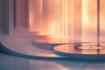 Aufkleber - Exploring vintage vinyl records in a dreamy 3D atmosphere with copy space for creative text. Generative AI