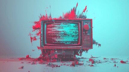 Poster - Abstract Glitch Art, a mesmerizing display of flickering and static noise reminiscent of vintage TV signals, creating a captivating backdrop of distorted visuals and retro interference.
