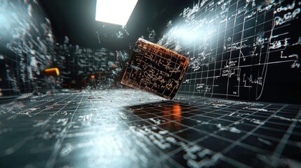 Poster - Dynamic animation showcasing vibrant mathematical formulas in motion across a grid against a deep black backdrop, illustrating the beauty of mathematical concepts.