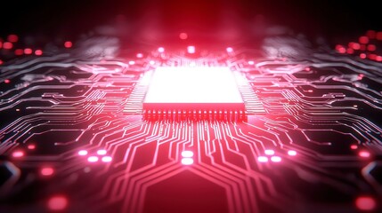 Poster - Endless Journey Across a Dark Circuit Board Landscape, an expansive digital terrain featuring intricate pathways and vibrant circuitry, inviting exploration and imagination.