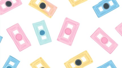 Poster - Pastel Retro Video Cassette Tapes Seamless Pattern