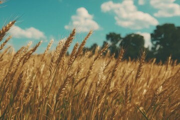 Poster - A field of golden wheat swaying gently in the breeze under a bright blue sky