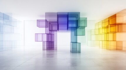 Poster - Rainbow Glass Cubes Abstract Modern Interior Design