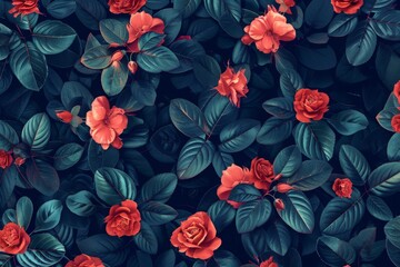 Wall Mural - natural fresh red roses flowers pattern wallpaper. top view, red rose flower wall background. mz