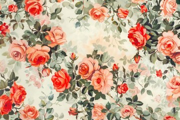 Wall Mural - natural fresh red roses flowers pattern wallpaper. top view, red rose flower wall background. mz