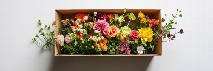 Aufkleber - Delivery box filled with vibrant fresh flowers perfect for gifting or decoration. Generative AI