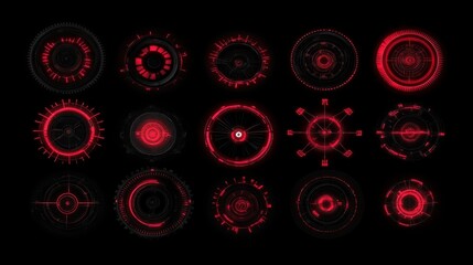 Poster - Red Futuristic HUD Interface Elements Set