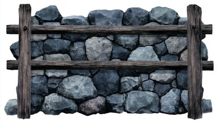 Poster - Rustic Stone Wall with Wooden Fence Section