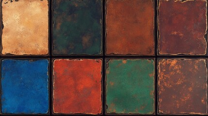Poster - Rustic Textured Tiles Eight Colorful Squares
