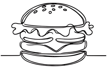 Wall Mural - one line drawing hamburger food snack vector illustration template design