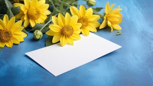 white sheet of paper with text surrounded by yellow flowers on a blue background