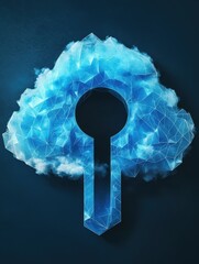 Poster - Abstract blue polygonal cloud with key hole background. Cloud computing and web concept. 3D Rendering.