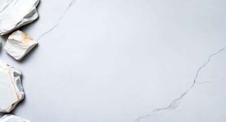 Poster - A minimalist gray surface with scattered natural stone pieces.