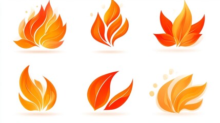 Poster - Six Abstract Flame Leaf Designs Vector Icons