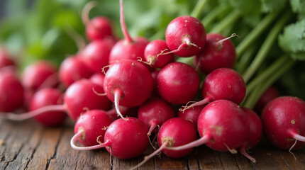 Wall Mural - Fresh Radishes Close-up, Organic Vegetables on Local Market, Farm to Table