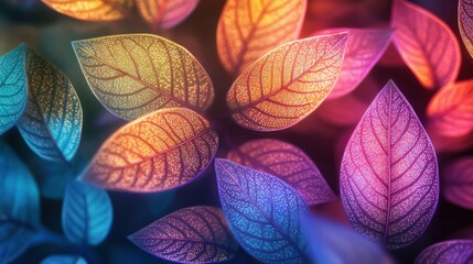Poster - Vibrant leaves with intricate details and colors.