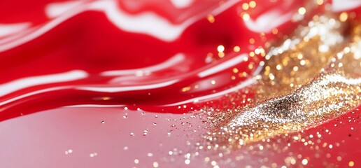 Poster - A close-up of shimmering red liquid with golden glitter accents.