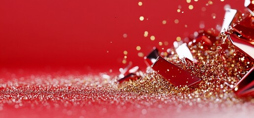 Poster - Close-up of shimmering red and gold glitter particles for festive decor.