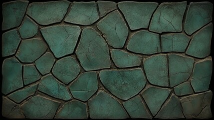 Poster - Teal Stone Wall Texture, Irregular Shapes, Rough Surface