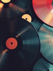 Poster - Vintage 3D vinyl records laying on a surface with ample space for text and creative design features. Generative AI