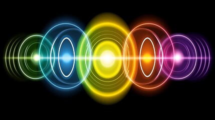 Poster - Vibrant Rainbow Circles Abstract Lightwave Design