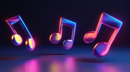 Aufkleber - Colorful 3D music notes floating in space with vibrant reflections and glow. Generative AI