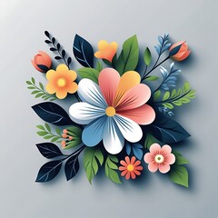 Wall Mural - Colorful Paper Flowers and Leaves Bouquet Design