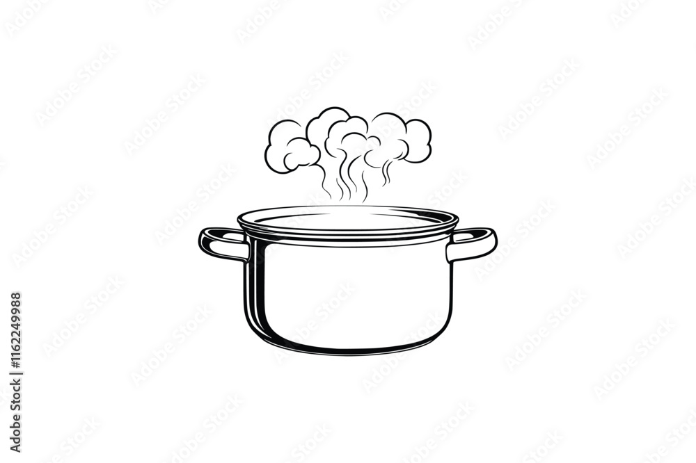 Vetor Simple black and white vector of a cooking pot with a lid steam ...