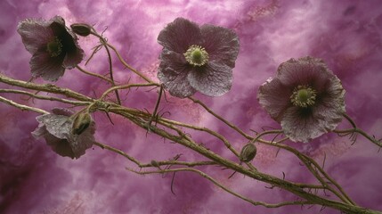 Poster - Delicate flowers with a soft pink background.