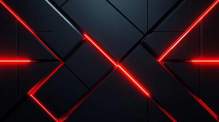 Poster - Modern Black Tiles with Red Neon Geometric Lines and Futuristic Design. Gamer background