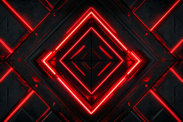 Poster - Futuristic Neon Red Diamond Pattern with Geometric Symmetry and Abstract Design. Gamer background