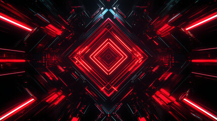 Poster - Futuristic Red and Black Symmetrical 3D Abstract Design with Geometric Elements. Gamer background