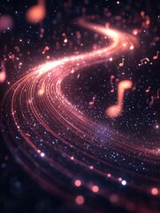 Poster - 3D galaxy of stars spiraling into a sound wave representation with musical notes in vibrant colors. Generative AI