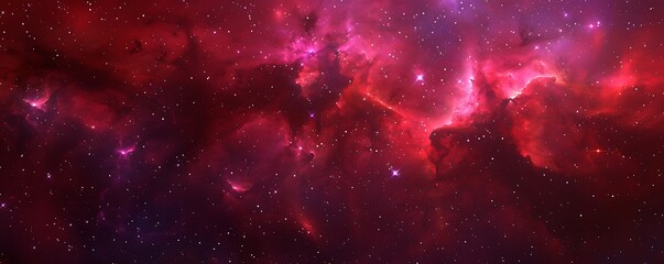Wall Mural - Red and purple nebula clouds, stars in the backdrop, dark fantasy style, banner design, high resolution.