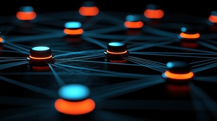 Poster - Abstract network of buttons connected by glowing lines.