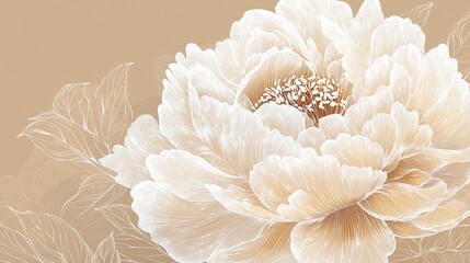 Sticker - Elegant Beige Peony Flower with Delicate Line Art Detail